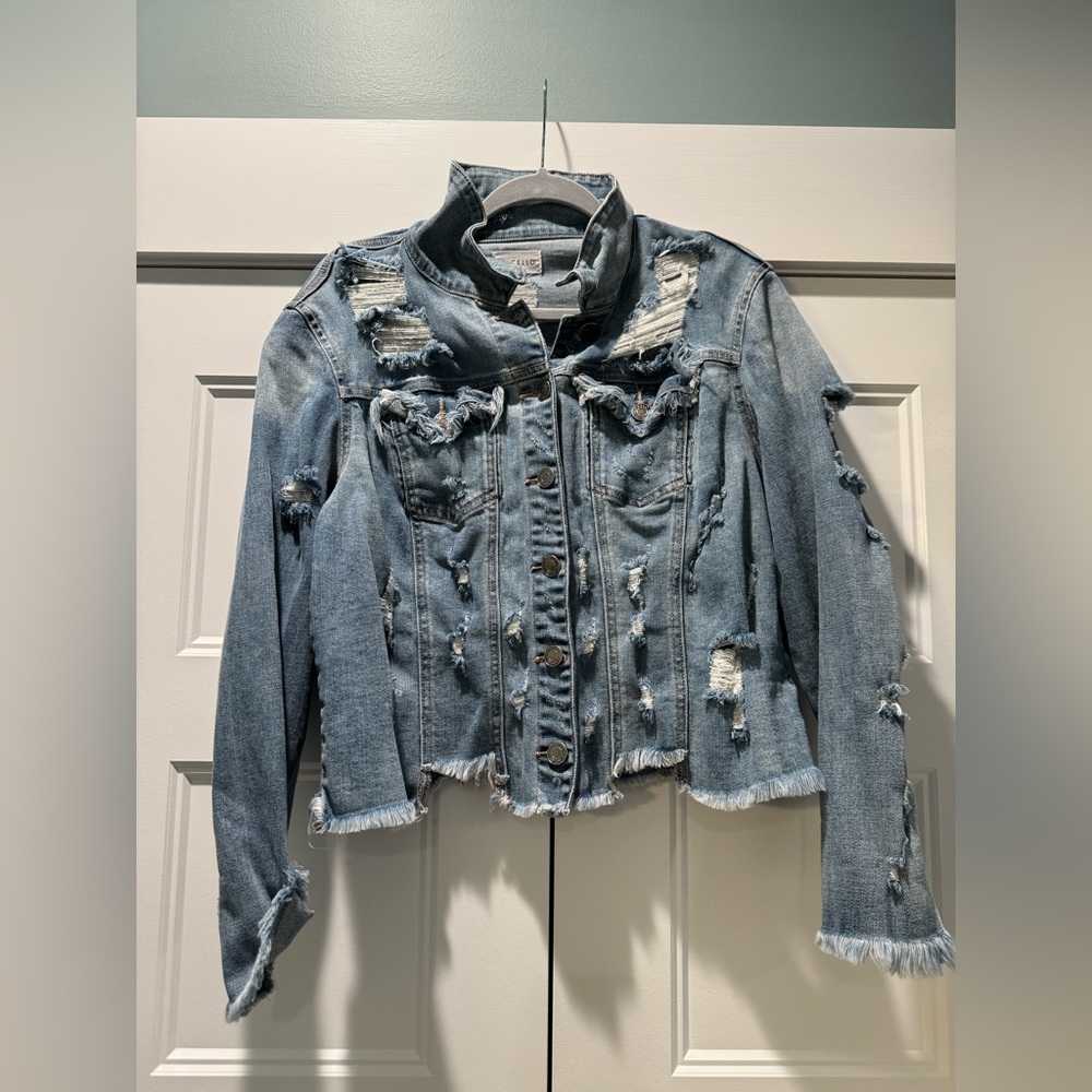 Ms. Cello distressed blue jean jacket